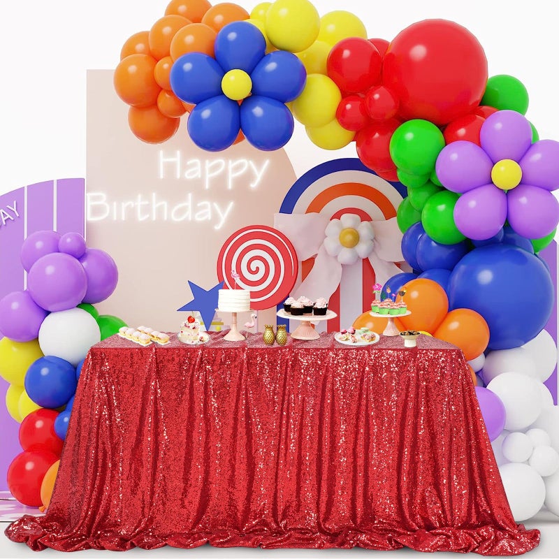 QueenDream Sequin Tablecloth 60x102 Inch Red Tablecloth Glitter Table Cloth for Bridal Shower Birthday Engagement Wedding Party Decorations - Image 3